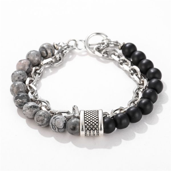 Natural Map Stone 8mm Beaded Bracelet Steel Bracelets Tiger Eye Bracelet
