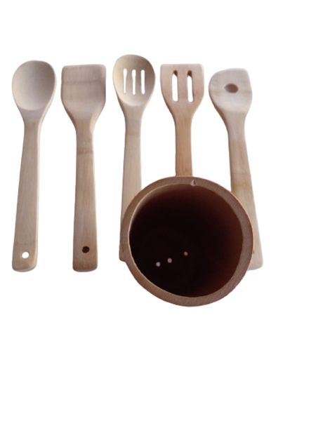 Original Bamboo Cooking spoon Set with Stand
