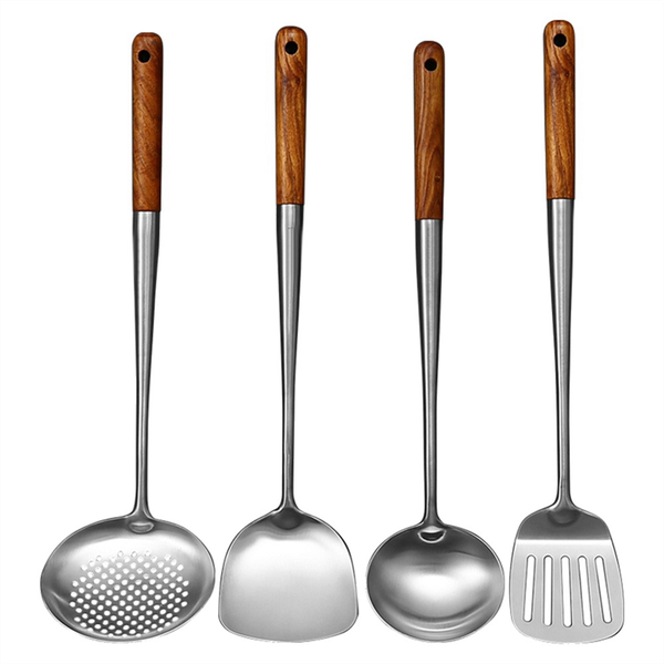 Long Handle Stainless Steel Wok Spatula Kitchen Slotted Turner Set
