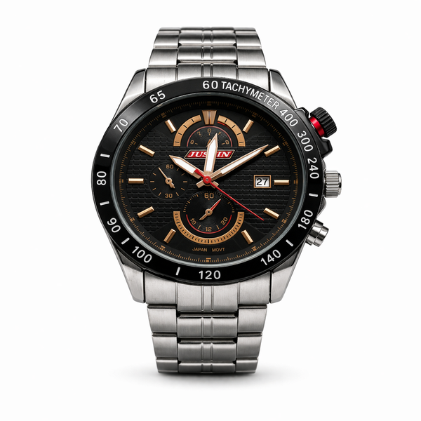 Men's Stainless Steel Chronograph Watch with Tachymeter Bezel