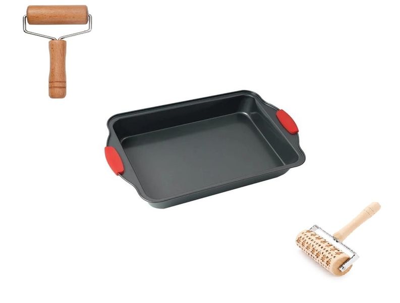 Carbon steel Rectangular With 2 Rolling Pin Wooden Dough Non-stick Roller