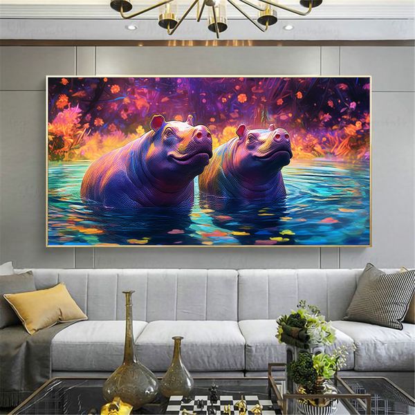 Two Colourful Hippos Abstract - 0611 image