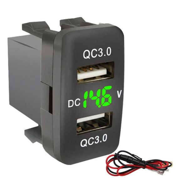 Car Dual Usb3 0 Fast Charge With Display Voltmeter Black And Green