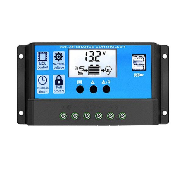 Powmr 30a 12/24v Pwm Solar Charge Controller Dual Usb Azul