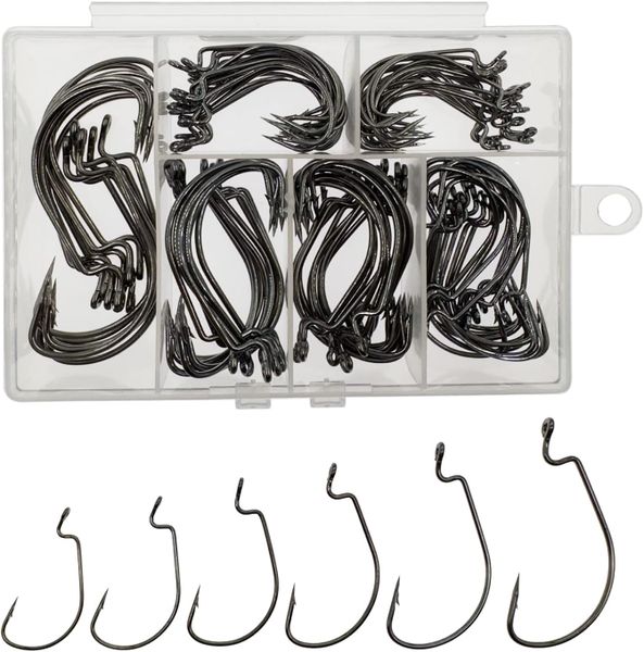 Worm Hooks for Bass Fishing Hooks, 110 Pieces 6 Sizes Bass Hooks Fishing Hooks