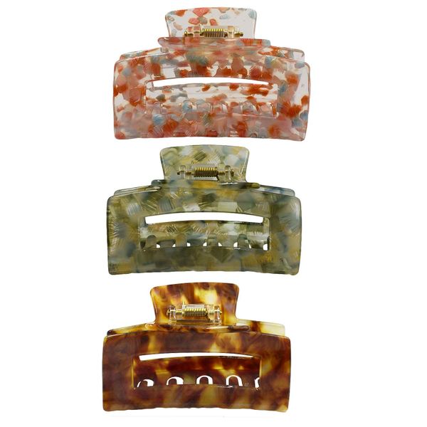 8cm Smooth Marble Acetate Hair Claw Clips Set of 3