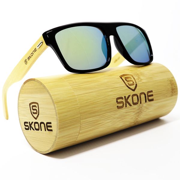 Skone Barbados UV400 Protection Bamboo Sunglasses - Blue Mirrored