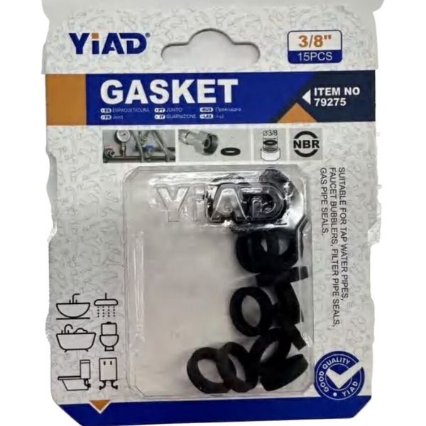 Yiad 15-Piece 3/8-Inch Black Gasket Pack - For Pipes, Faucets, and Gas Seals