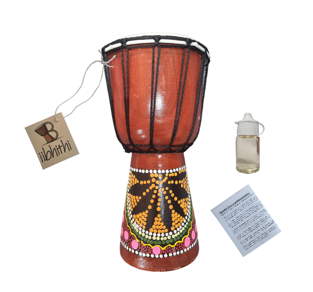 iibhithi Djembe Drum Orange Painted Sun With Treatment Oil - 25cm x 50cm