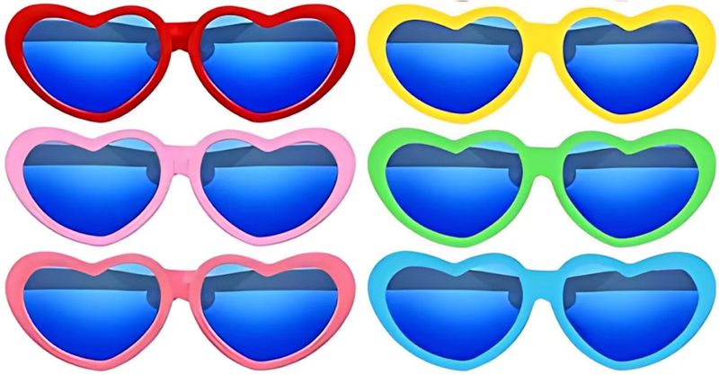 Oversized Jumbo Giant Heart Shaped Glasses ideal for Photo Props - 6 Pack