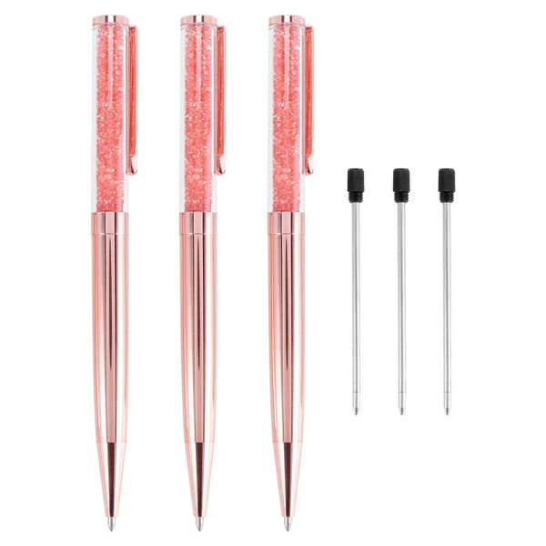 Pen Point Pen Black Ink Pen with 3 Extra Refills (Rose Gold 3 Pack)
