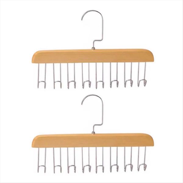 Multi-Hook Wooden Scarf Hanger Wood Color
