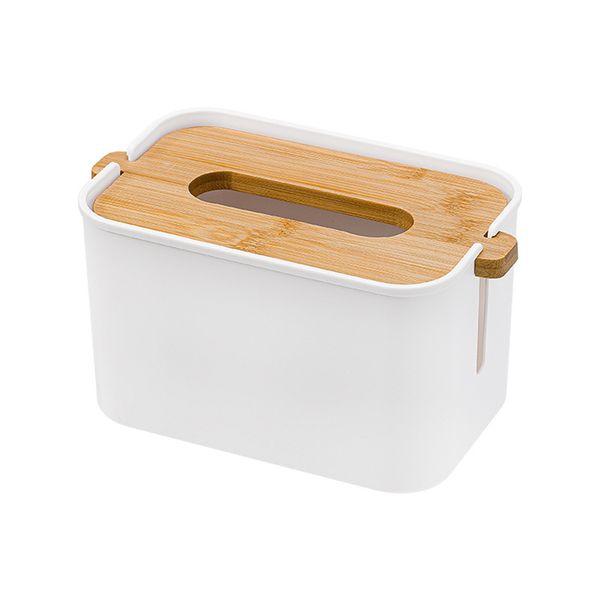 Portable Creative Household Desktop Tissue Box with Bamboo Lifting Cover