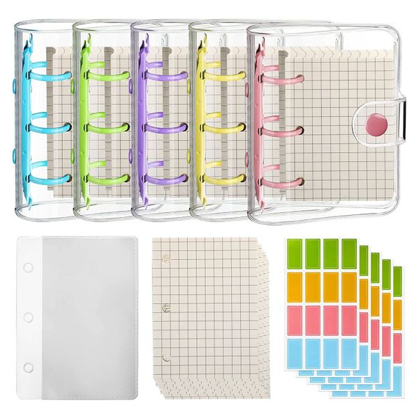 5 Pack Mini Transparent 3 Ring Binder Cover