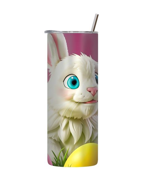 White 20 Oz Tumbler with Lid Straw Trendy Easter Bunny Egg Graphic Gift 181