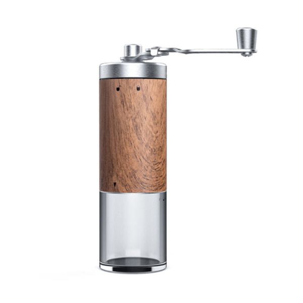 Handheld Coffee Mill Adjustable Portable Stainless Steel Wood Grain Handhe