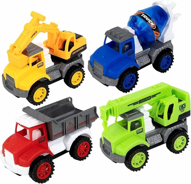 Construction Vehicle Toy Set - Dumper Truck, Crane, Concrete Mixer and JCB
