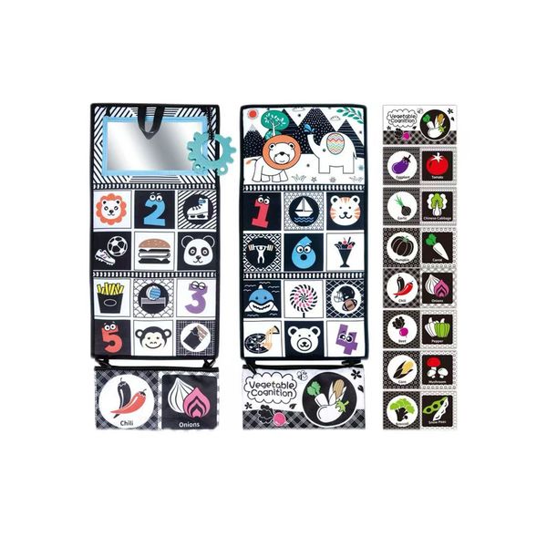 LANCI-Baby Mirror Infant Toys with Crinkle Cloth Book &amp; Teether 3 IN 1 Set
