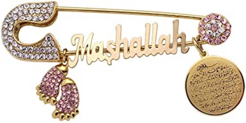 Gold Plated Steel Pin Brooch Mashallah Baby Pin Muslim Ayatul Kursi