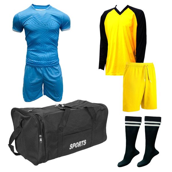 Soccer Kit and Goalkeeper Set and Kit Bag - Football Team of 15 - Sky Blu/White