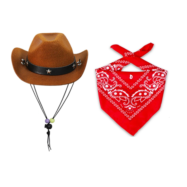 2 Piece Pets Dog Halloween Costumes (Brown Hat &amp; Red Bandana, Large)