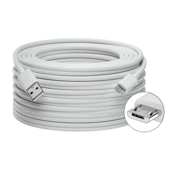 12m USB-A to Micro-USB Charging Cable for Security Cameras and CCTV