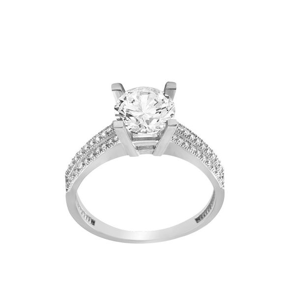 Art Jewellers 9ct White Gold C.Z Solitaire Ring With Pave' Set Band