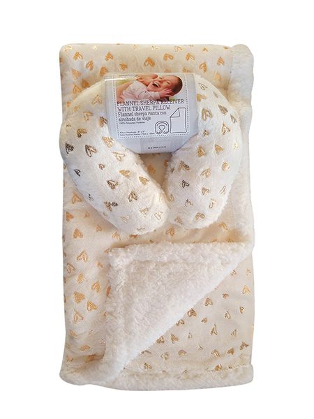Mothers Choice Baby Blanket with Travel Pillow Gold Hearts