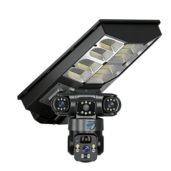 Solar Street Light Monitoring with Triple-Lens +4GNetwork Support+6MP HUAOI