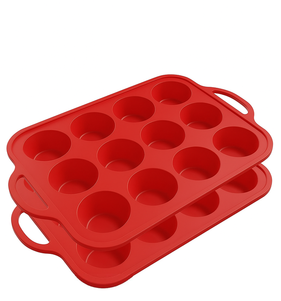Silicone Muffin Pans for Baking with Metal Reinforced Frame. Pack of 2