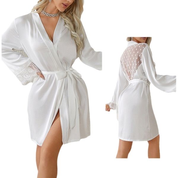 European and American Style Satin Lace Cuff Robe for Women