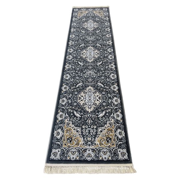 Grey Floral Passage Runner - 300 x 80 cm