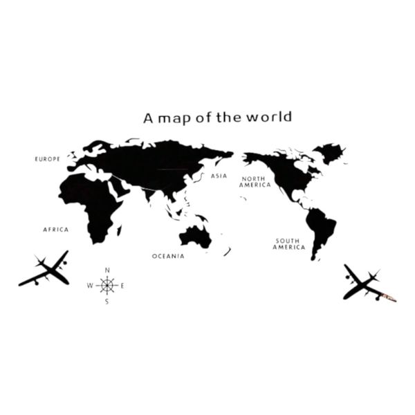 Modern DIY Acrylic World Map Wall Art Decoration Sticker - Black