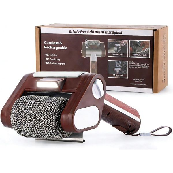 Bristle-Free Spinning Grill Brush w/LED &amp; Longer Run Time