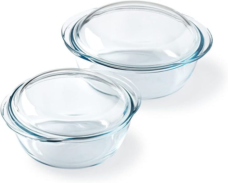 Homeware Round Glass Casserole Dish - Set of 2 - 1L