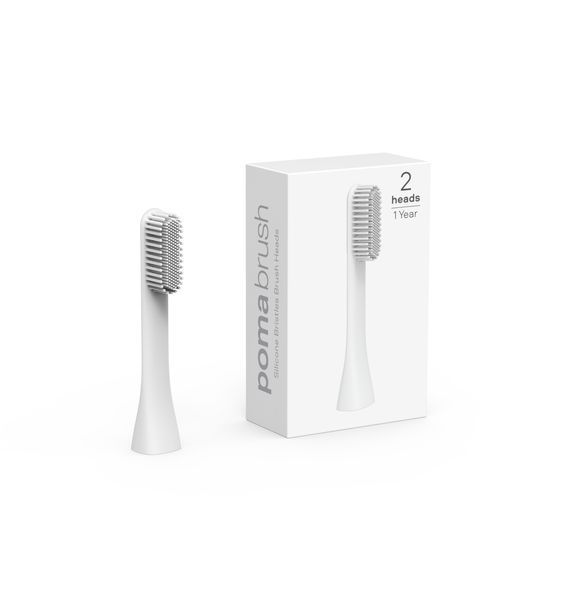 PomaBrush - Silicone Electric Toothbrush Head - White (Pack of 2)