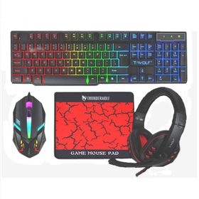 T-Wolf 4-IN-1 Gaming Combo - RGB Keyboard, RGB Mouse, Headset and Mouse Pad