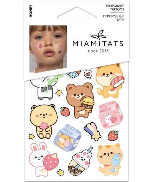 Miamitats Kid's Temporary Tattoo HONEY (16 tattoos)