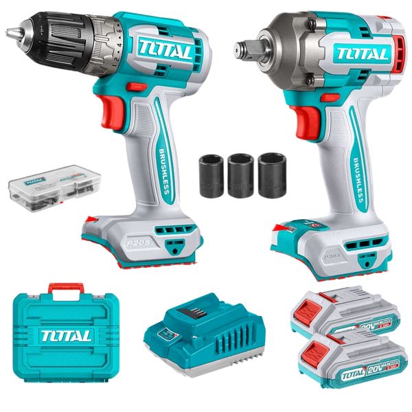 Total - Cordless Drill with Impact Wrench, 2 x 2Ah Battery &amp; Charger
