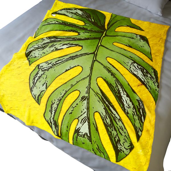 Tropical Leave on Yellow Light Weight Fleece Blanket