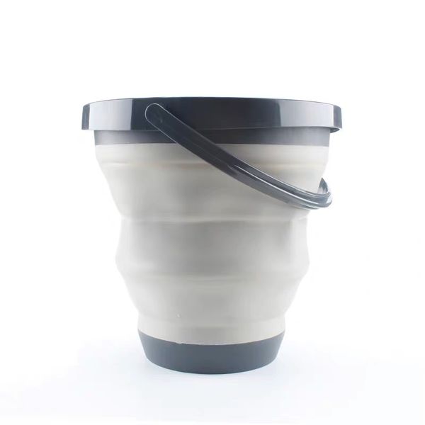 10L Folding Square Collapsible Water Bucket - Black and Grey