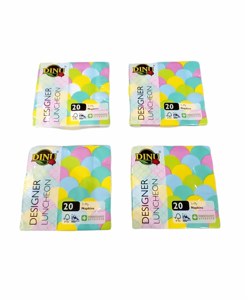 Dinu - 3 Ply Printed Serviettes -20 X 4 Pack -Multi Color