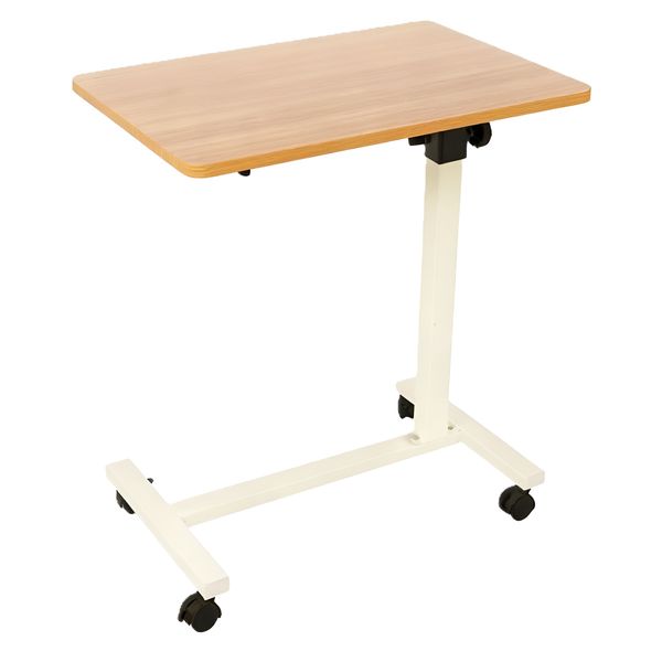 60 x 40cm Steel &amp; Plastic Adjustable Height Side Table with Wheels - Brown