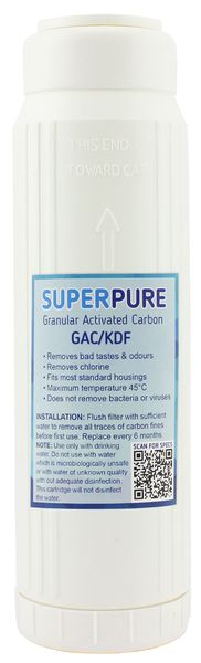 SUPERPURE 10 inch Premium Slimline GAC/KDF Filter Replacement Cartridge