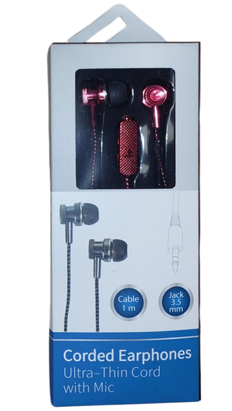 Metallic Red Earphones with Ultra Thin Cord and Mic