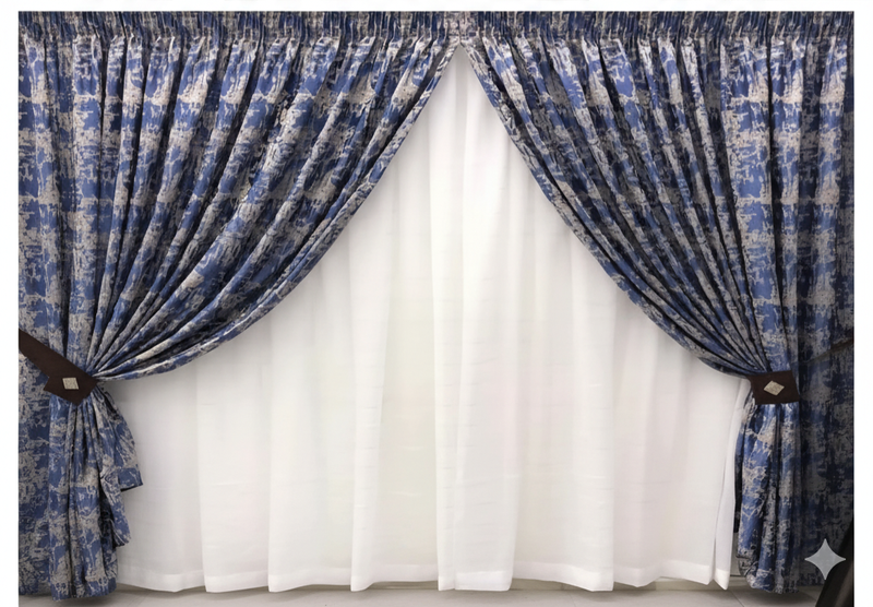 Abstract Living Room Taped Curtains
