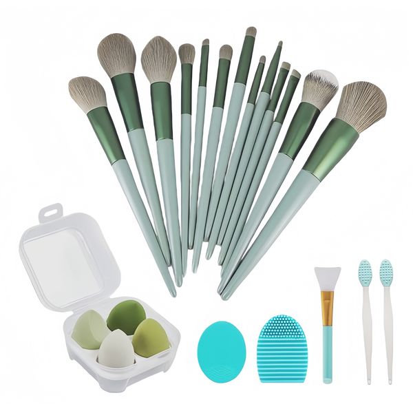 22 Pieces Portable Makeup Brushes Makeup Kit-Green