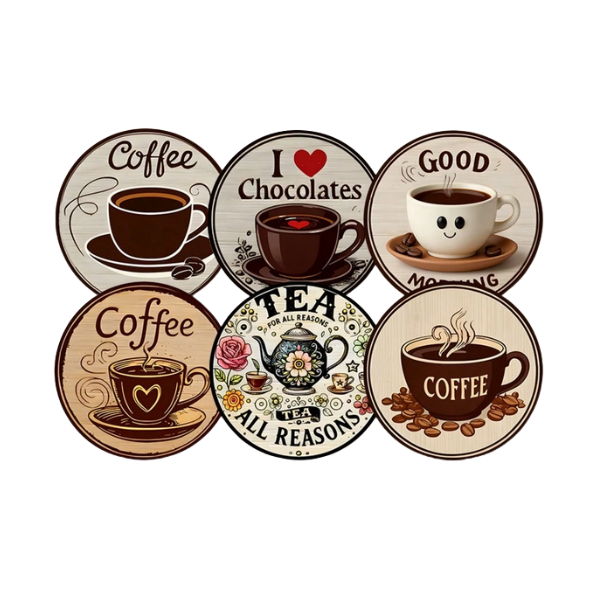 6 Piece "I Love Coffee" Coaster Set - Perfect for Coffee Lovers