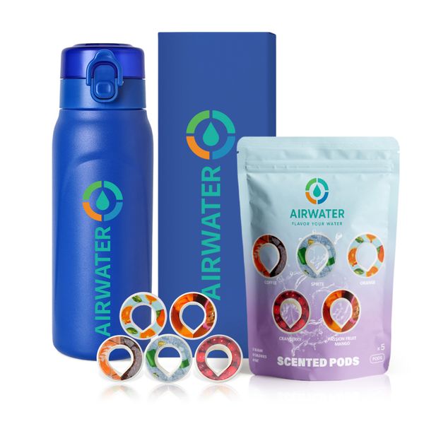 AirWater - Double Walled Stainless Steel Bottle 750ml &amp; 5 Scented Pod Pack