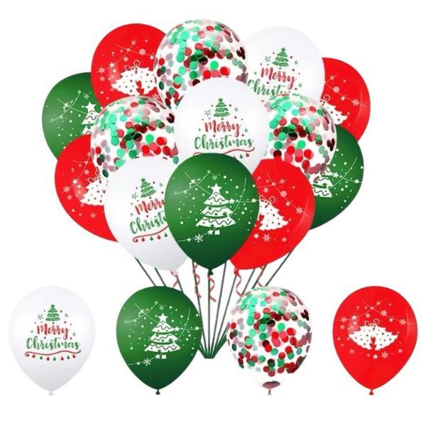 32-Pack 12-Inch Christmas Balloons - Red, Green &amp; White